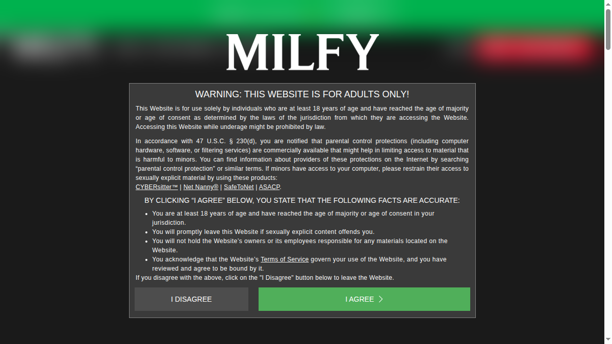 Milfy · Podgląd strony